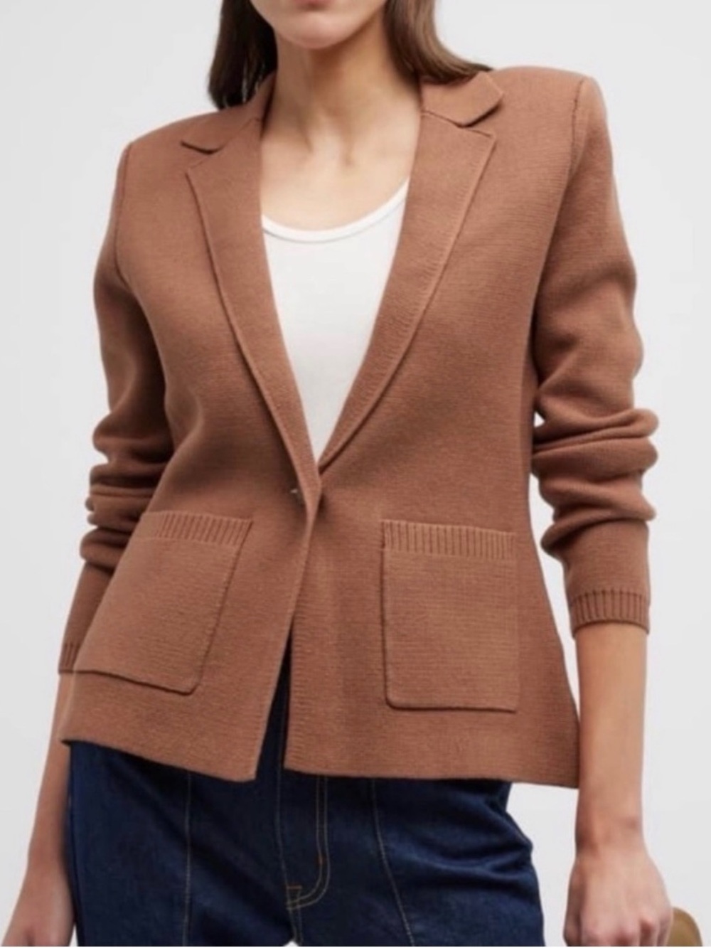 L’Agence Lacey Knit Blazer Acorn Brown Cotton Blend Medium